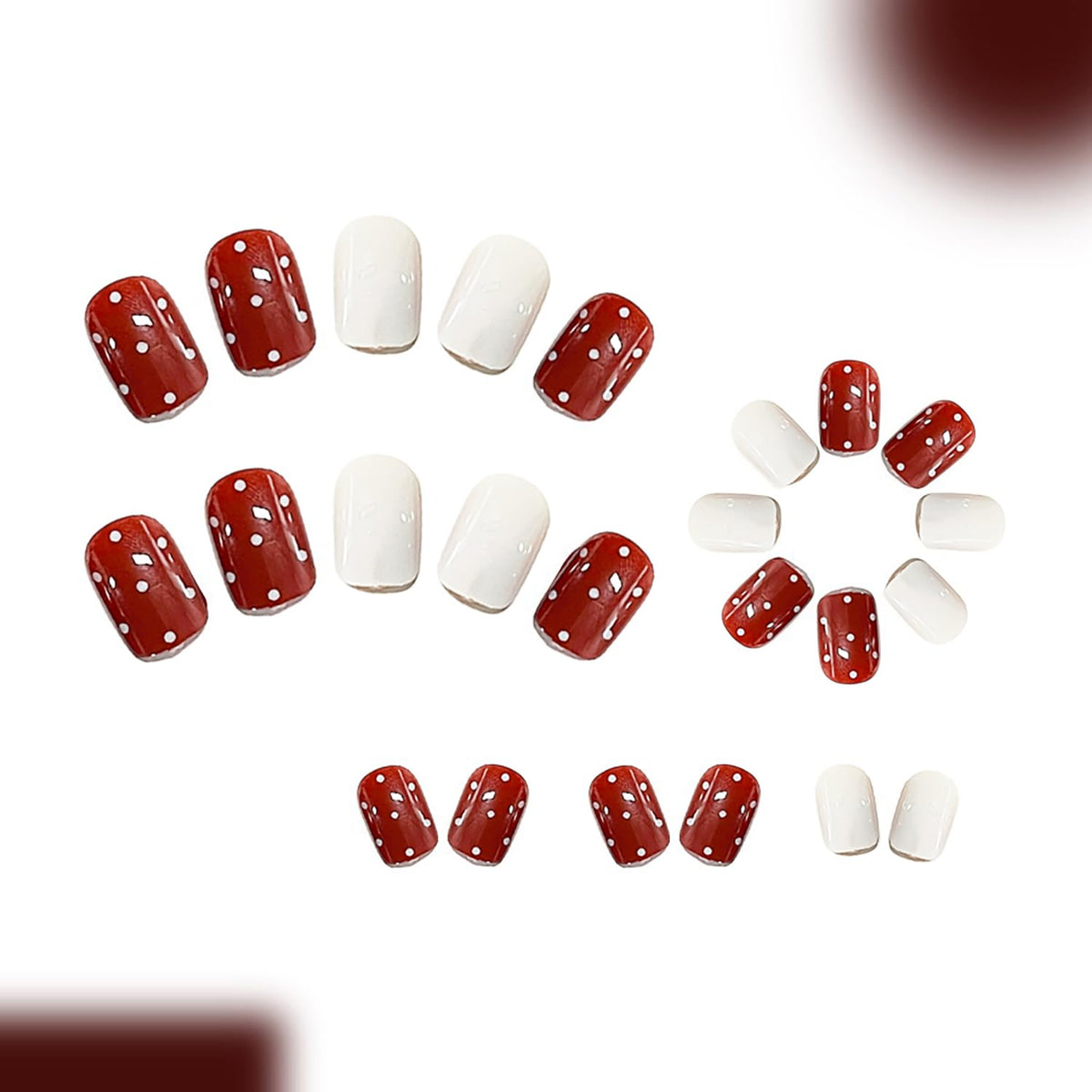 Press on Nails Short Square MABKJLF Fake Nails False Nails with White Polka Dots Designs Glossy Glue on Nail Reusable Full Cover Acrylic Nails for Women Girls 24Pcs