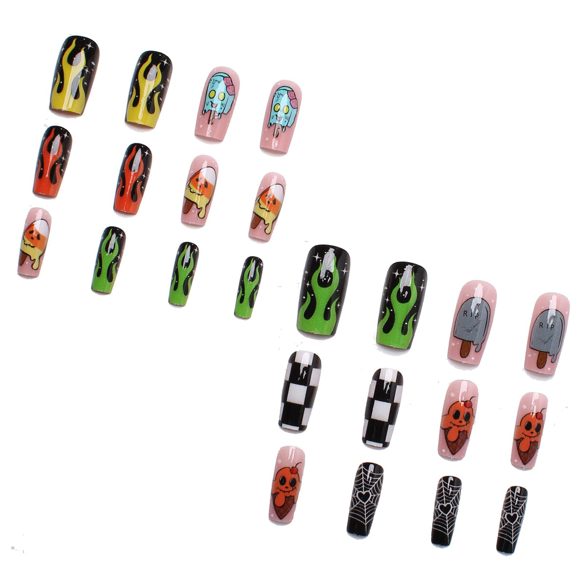 IMRAIN Press on Nails Long Square Fake Nails Glossy Glue on Nails Full Cover Acrylic False Nails