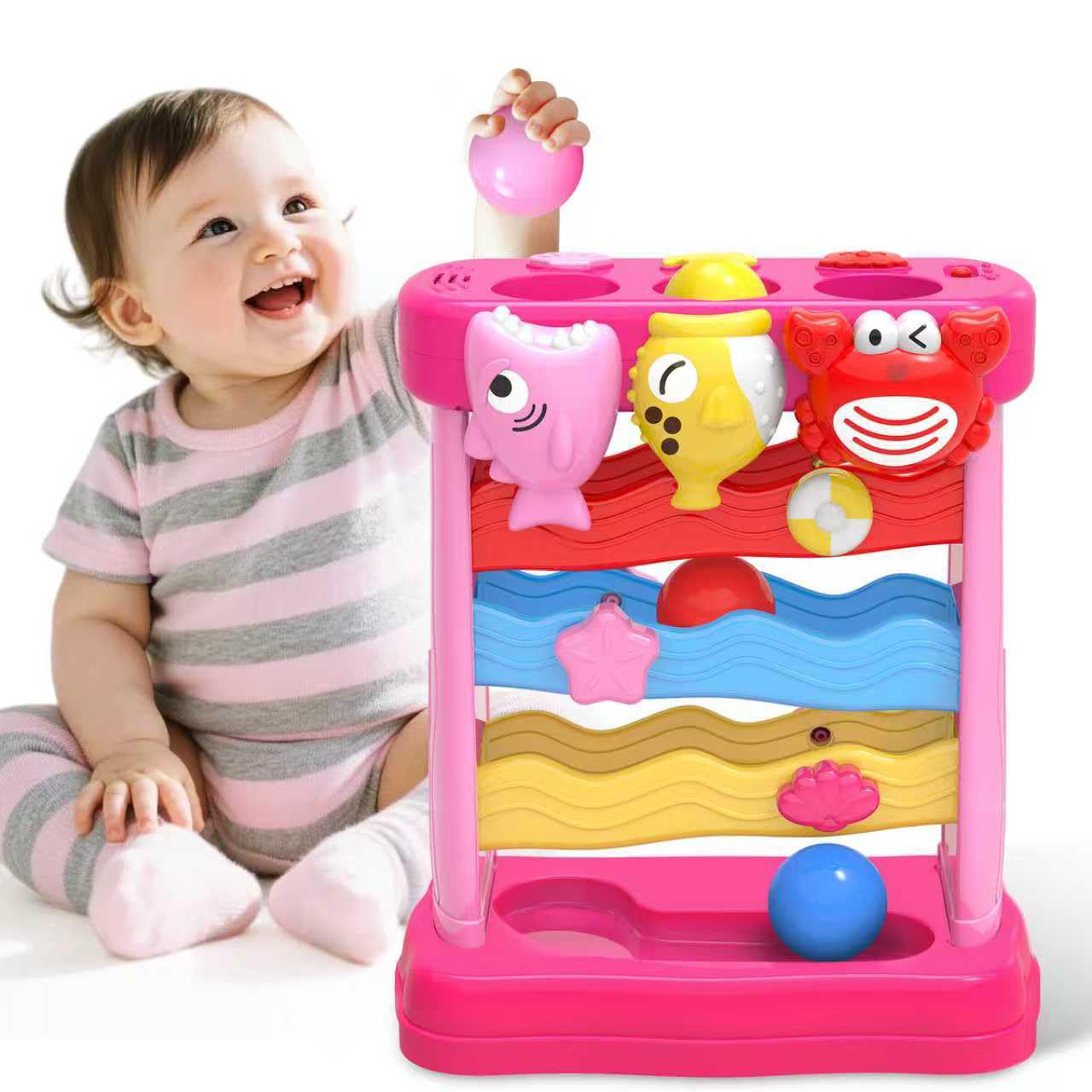Musical Toys for 1 2 3 Years Old Toddlers Girls, Interactive Feeding Toy with Music & Balls, Montessori Education Toys for Baby 12-18 Months, Christmas Birthday Gifts for Aged 1-3 Year Toddler
