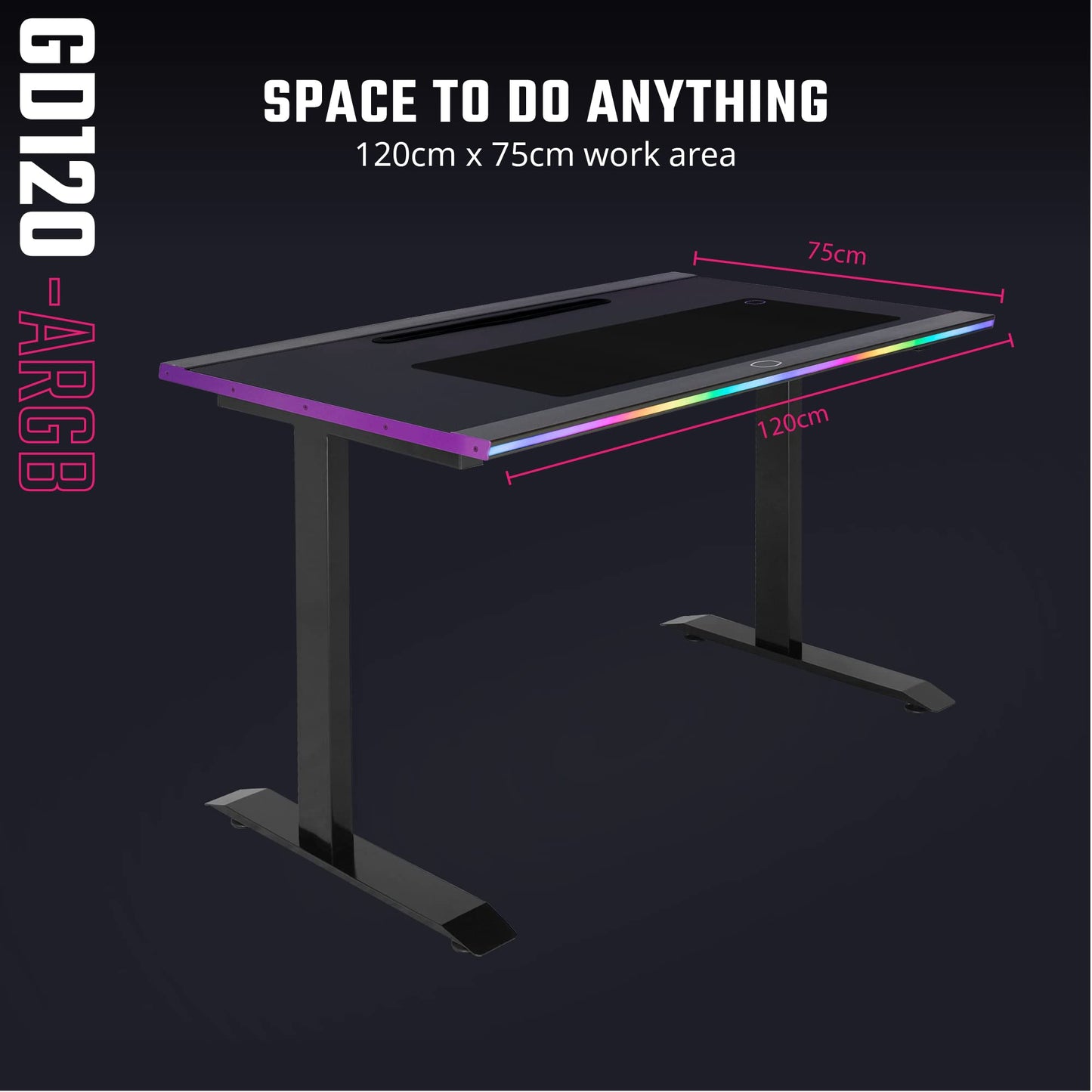 Cooler Master GD120 A1 ARGB 30th Anniversary PC Gaming Desk, Ambient ARGB, Water-Repellent Mousepad, 220lbs Weight Support, 3 Height Levels, Cable Management Tray, 47.2Dx29.5W Workstation|Home Office