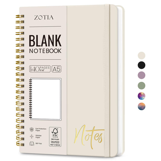 Lined Spiral Journal Notebook for Women, A5 College Ruled Journals for Writing, Hardcover Notebooks for Work, Note taking and Office School Supplies,140 Pages - Grey Beige