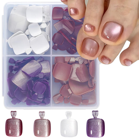 120Pcs Press on Toenails Short Fake Toenails,4 Color Cat EyeToe Nails Press on for Women, Soft Gel Fake Toe Nails, Square Glitter Acrylic Nails Stick Glue on Nails for Women Manicure 15 Sizes