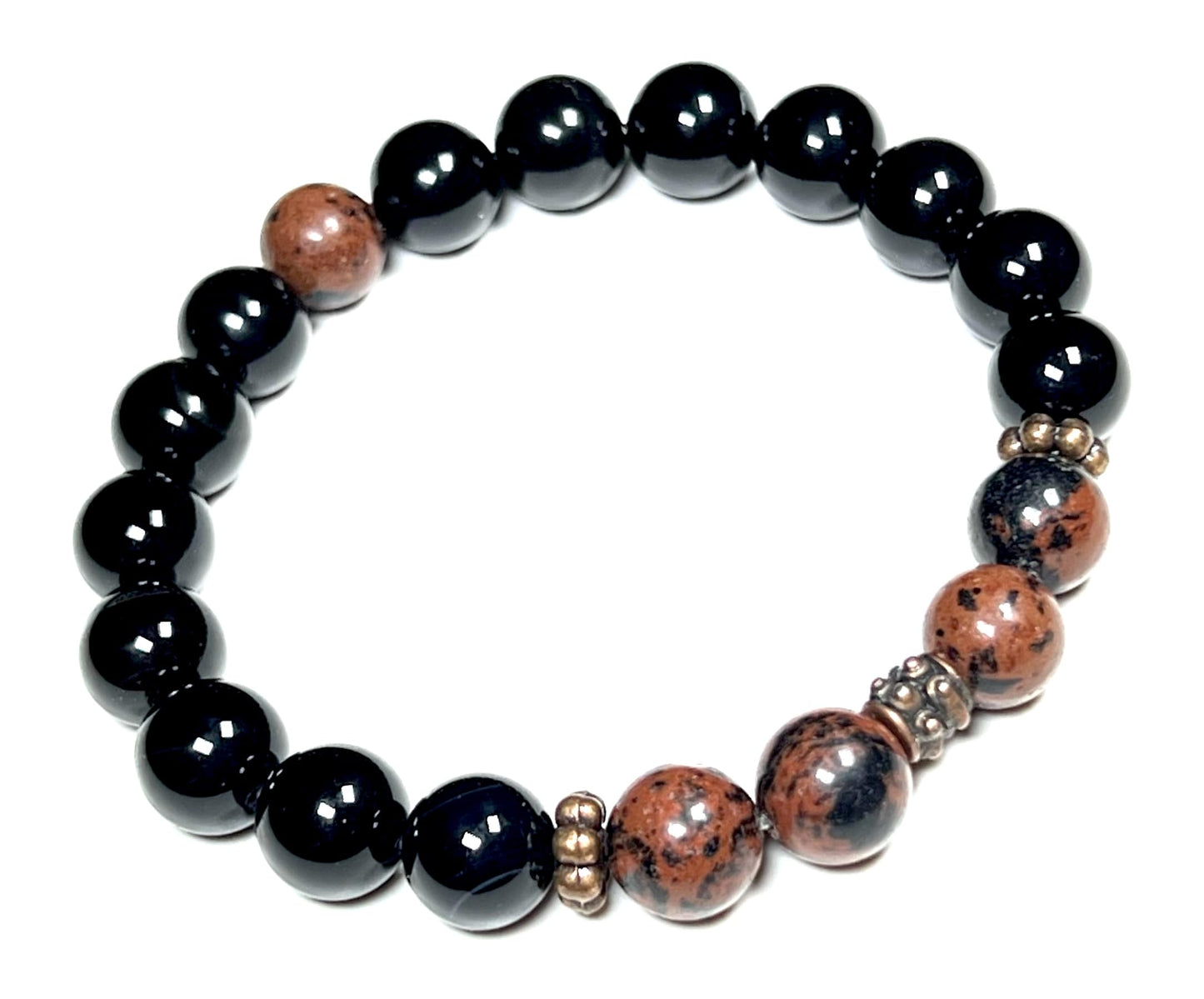 AWAKEN YOUR KUNDALINI Mahogany and Black Obsidian Stretch Bracelet | 10mm Beads | October November December Birthstones for Scorpio Sagittarius | Root Chakra Grounding Beads (Wrist Size 7.5 Inches)