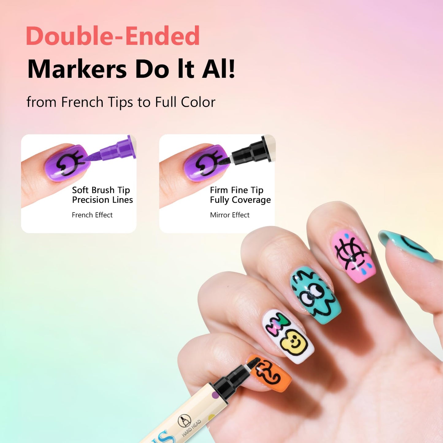 24 Colors Nail Art Pens Set, 3D Nail Polish Pens Quick-Drying Acrylic Paint Markers,For Nail Art Drawing Painting Nail Point Dotting Liner Pen, Nail Design Kit Manicure Tools Home & Salon DIY
