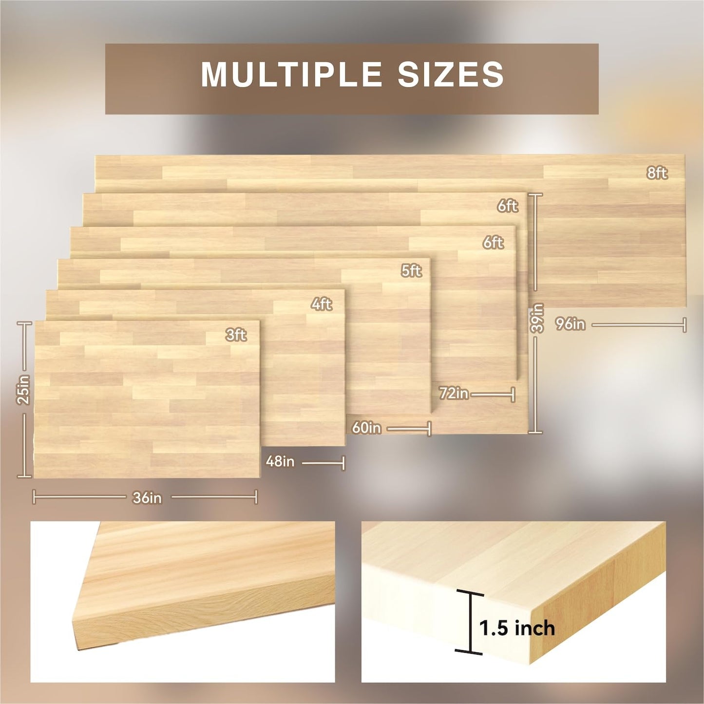 Koby Home 8ft 1.5" Butcher Block Countertop, Unfinished Solid Birch Wood DIY Size Long Wooden Board for Kitchen Island Table Top Washer Dryer Workbench, 98x25 inch 1.5 Thick