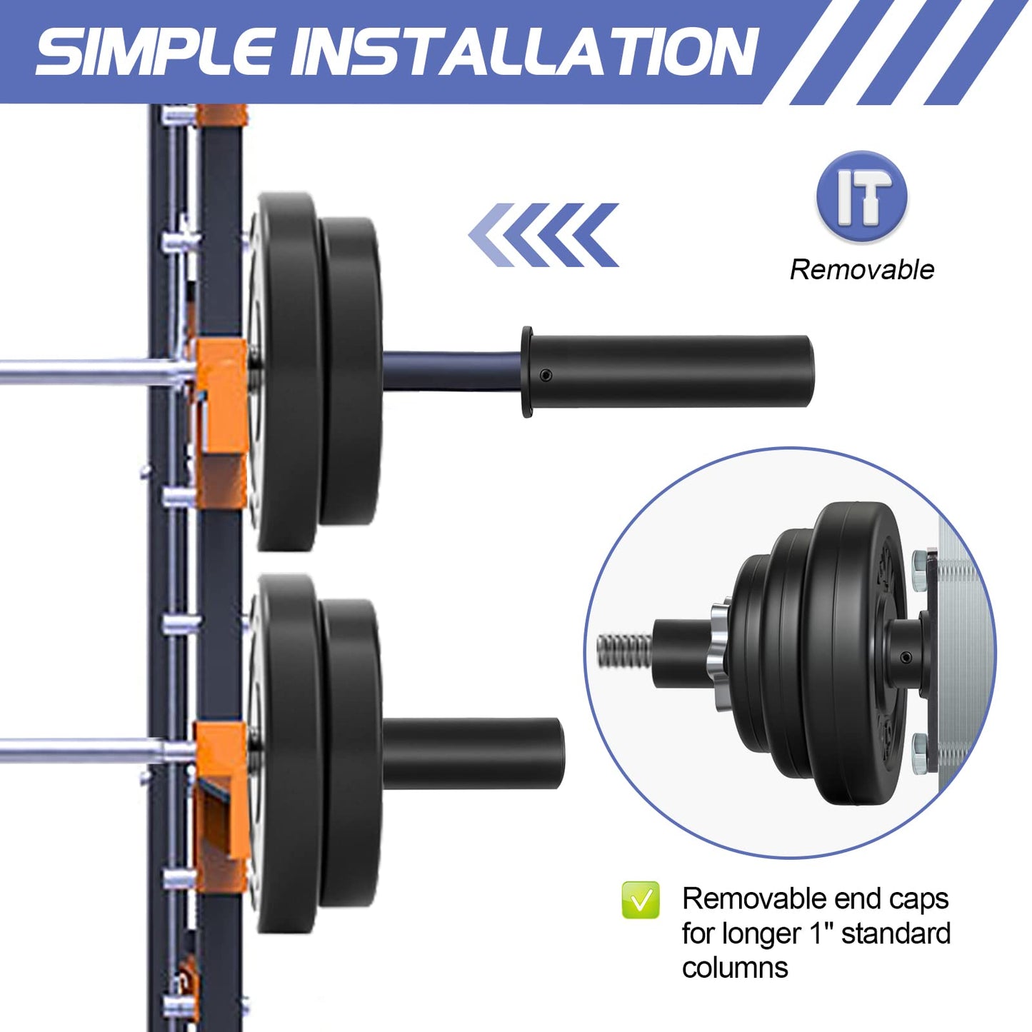 WINUSD 2Pcs Nylon Olympic Adapter Sleeve 8- Converts 1" Standard Weight Plate Posts to 2- Olympic Weight Plate PostsIncludes Removable end Cap and Allen Key"