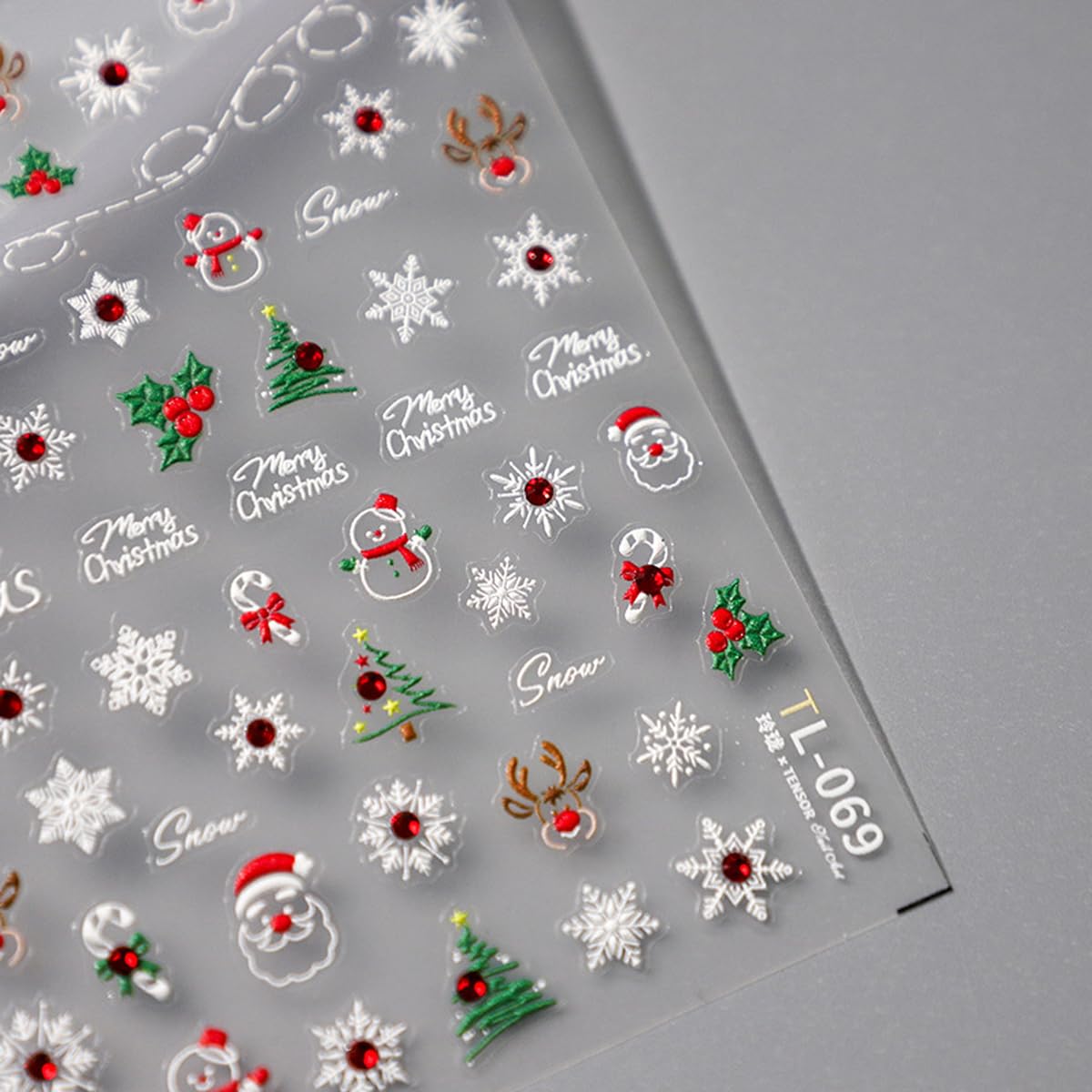 5D Embossed Christmas Nail Stickers for Nail Art Xmas Tree, Snowflake,Santa, Elk Rhinestone Nail Art Decals for Women Self-Adhesive Nail Supplies Art Design Stickers