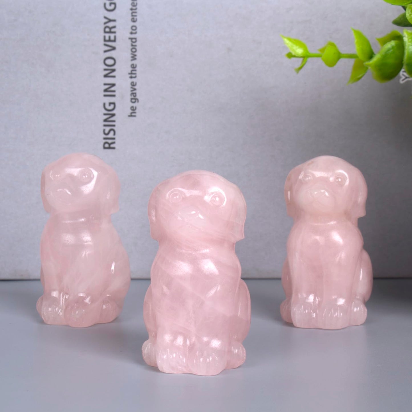 Ytbeoxk Hand-Carved Natural Rose Quartz Crystal Dog Sculpture for Spiritual Healing Energy Stone,Feng Shui Wealth Protection Figurine, Home,Office Desk Decor,Unique Gift for Pet Lovers,Birthday.
