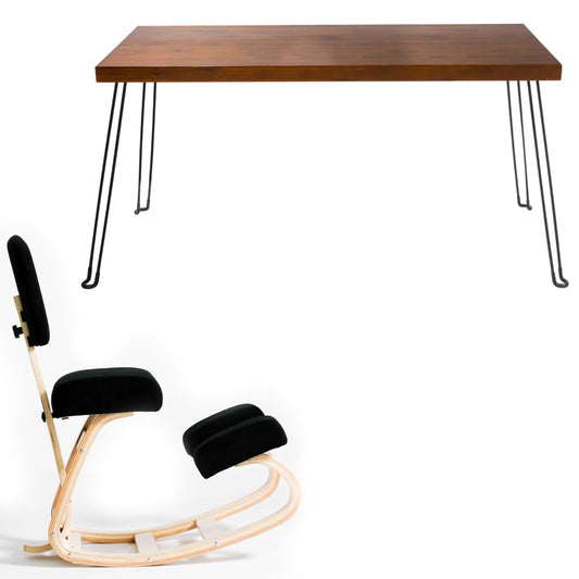 Sleekform Wooden Folding Desk, Small Folding Table Portable with Collapsible Hairpin Legs, Austin Kneeling Chair, Home Office Ergonomic Computer Desk Stool