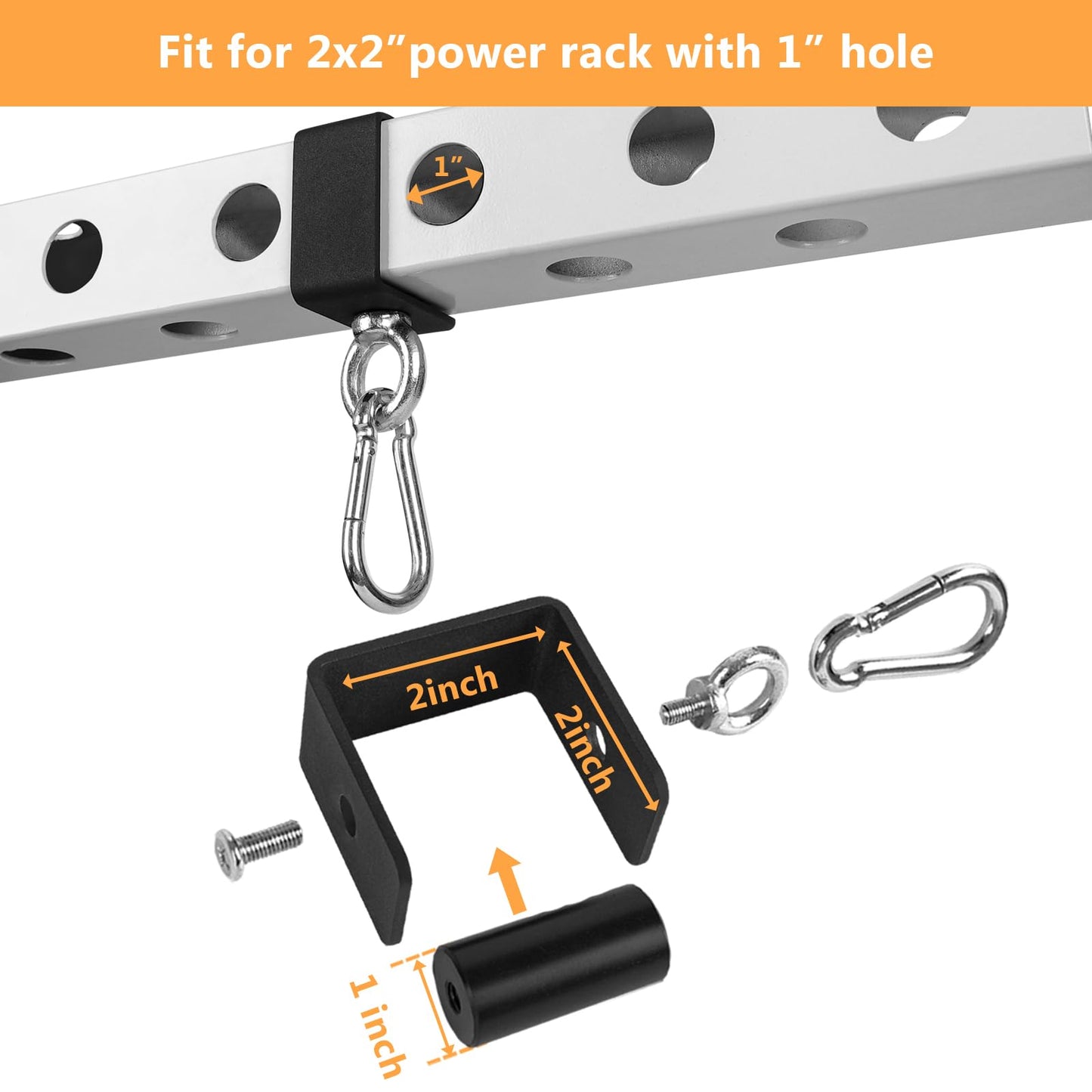 Ertuohg 2PCS Power Rack Attachments with Quick Connect Buckles, O-Ring Attachment for Power Rack Squat Racks, Heavy Duty Power Rack Shackle Band Attachment, Resistance Band Hooks Fits 1" Holes"