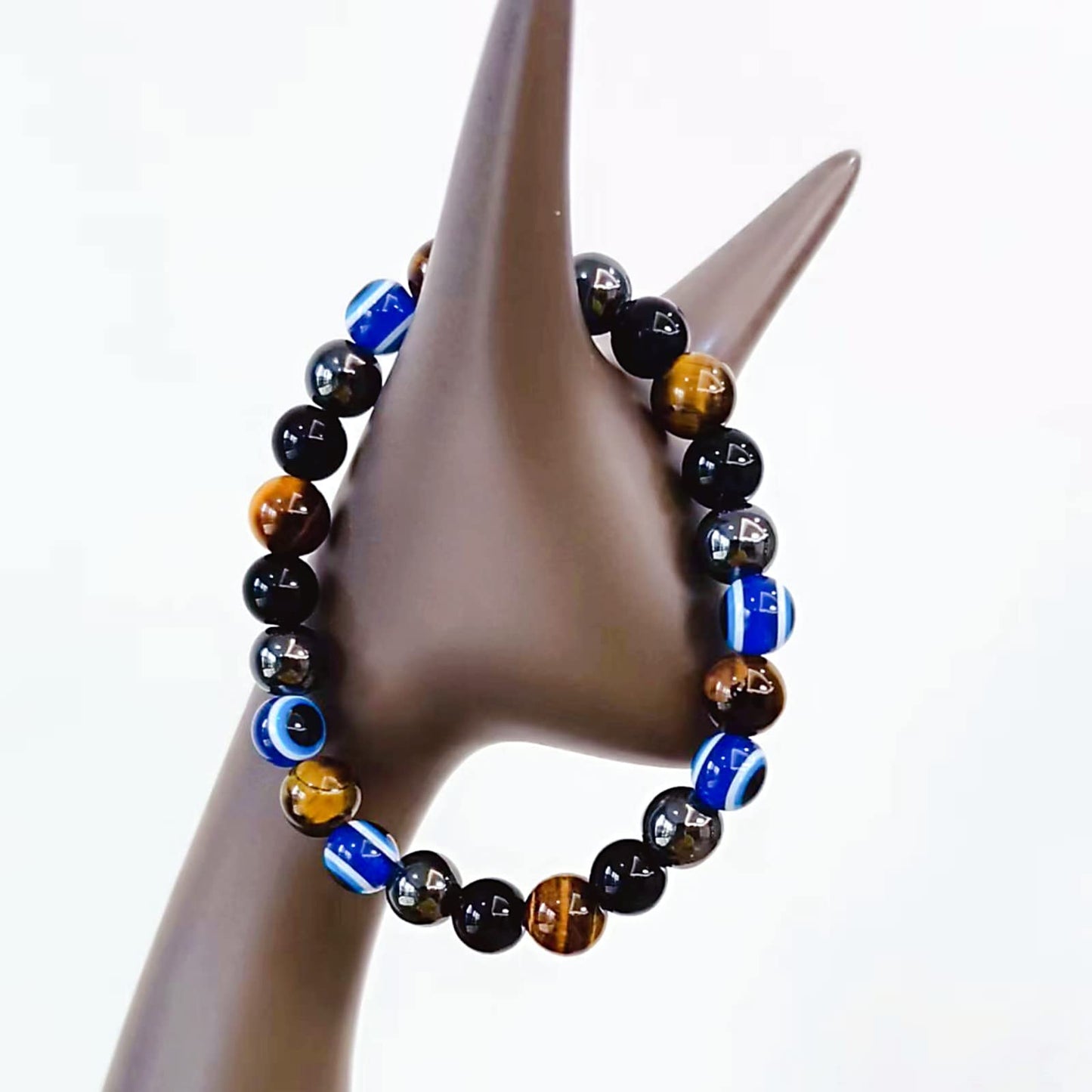 WEFRIN Evil Eye with Hematite Black Obsidian Tiger Eye Stone Triple Protection Bracelets for Men Women, Crystal Jewelry Stone Bracelets Bring Luck and Prosperity and Happiness (C)