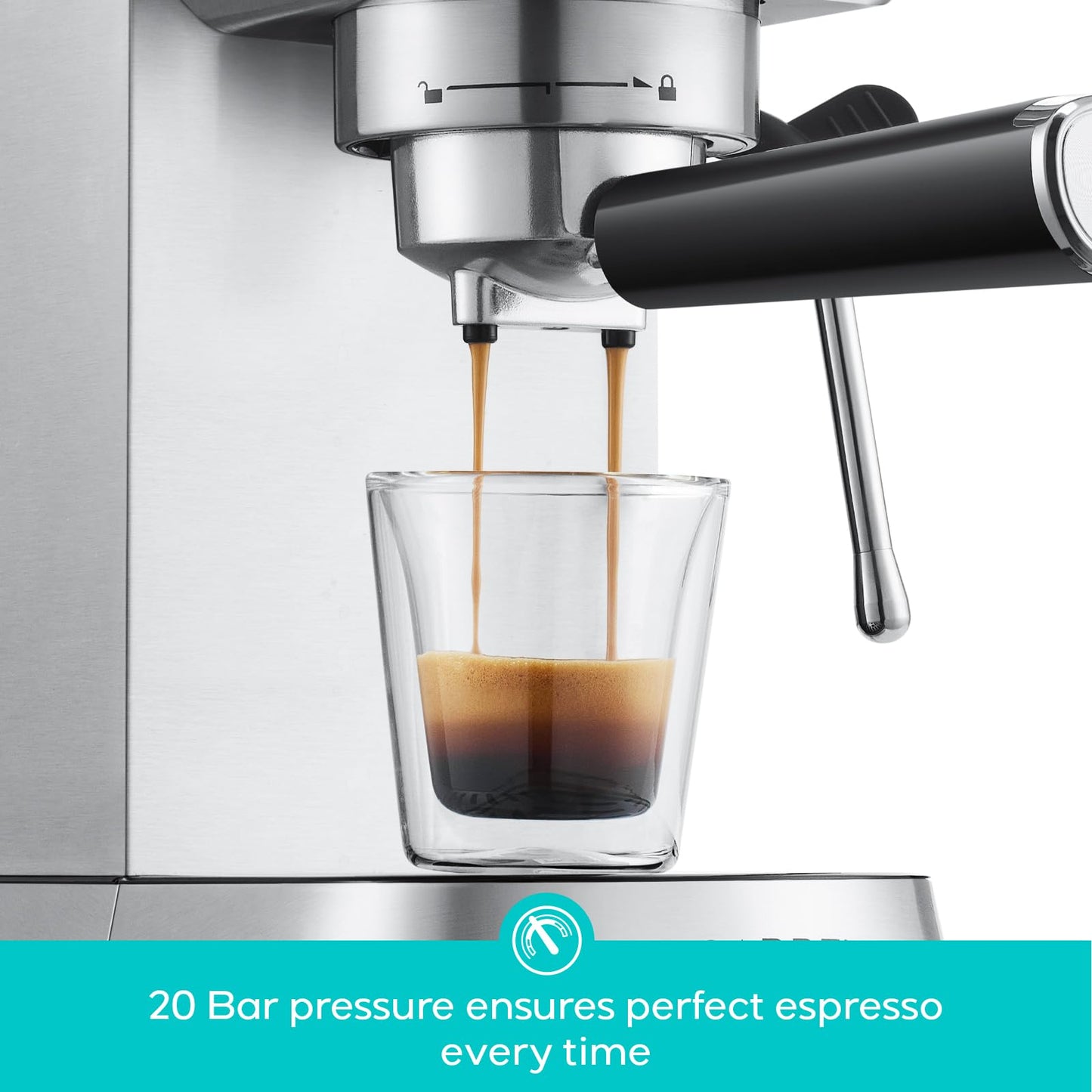 CASABREWS CM5418 Espresso Machine 20 Bar, Compact Espresso Maker with Steam Milk Frother, Stainless Steel Coffee Machine with 34oz Removable Water Tank for Cappuccino, Small Latte Machine, Silver