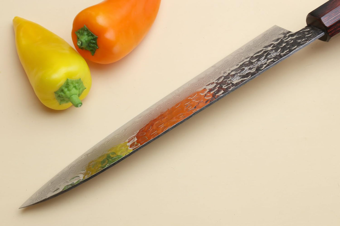 Yoshihiro VG10 46 Layers Hammered Damascus Gyuto Japanese Chefs Knife (Octagonal Shitan Rosewood Handle) (7" (180mm))