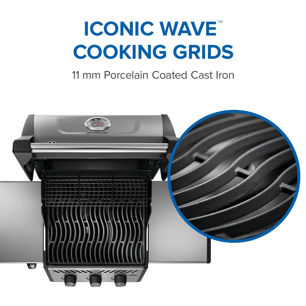 Napoleon Freestyle 365 Propane Gas Outdoor Grill, Graphite Grey – 3-Burner BBQ with Stainless Steel Cooking Grates