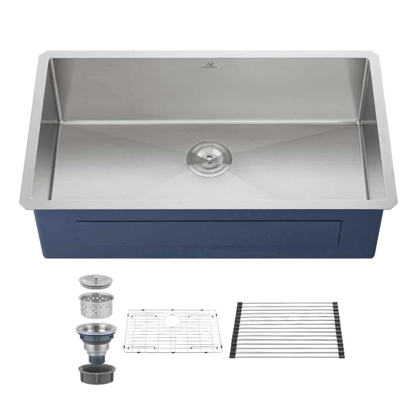 HALOACE 33 Inch Undermount Kitchen Sink Single Bowl,304 Stainless Steel Kitchen Sink, Include Dish-DryingRoll-up Rack Accessories, (Undermount Single Bowl, 33Inch Silver)