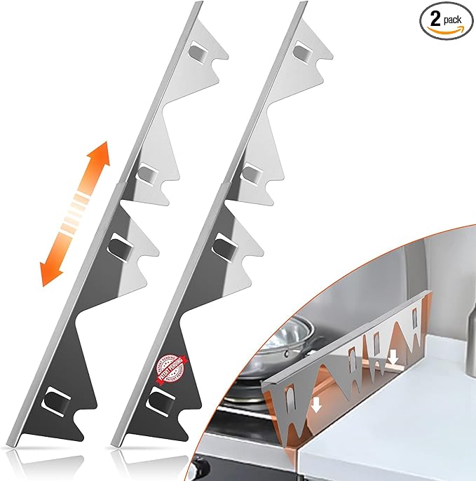 Stainless Steel Stove Gap Covers,Stove Gap Filler, Range Trim Kit, Stove Gap Guards, Heat Resistant and Easy to Clean, Easy retractable Length 13.8" to 27.5", Width 0.79",Silver(2PCS)
