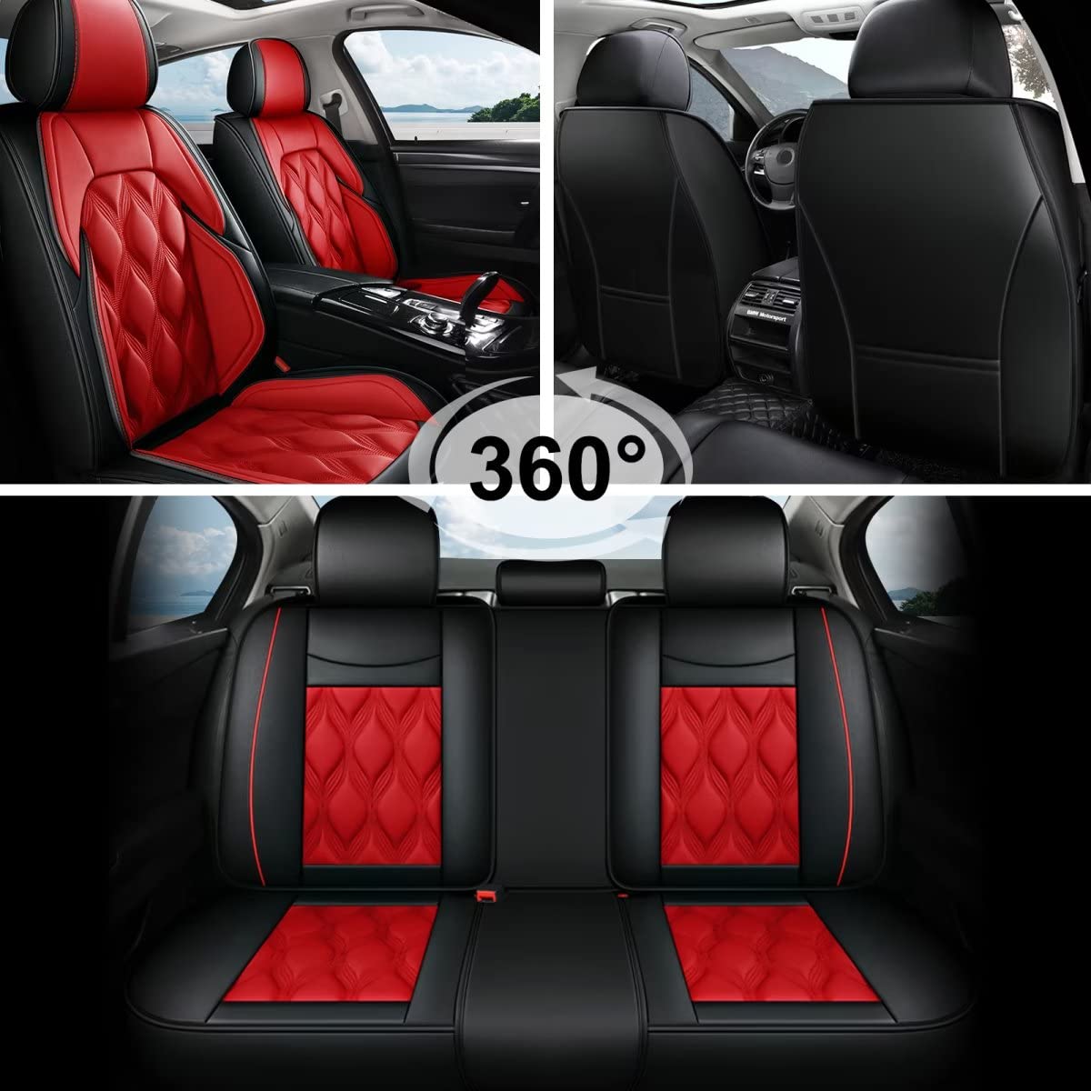 AOMSAZTO Car Seat Covers,Full Set 5 Seats Custom Fit for Toyota Camry 2002-2026,Faux Leather Automotive Cushion Covers Seat Protector,Airbag Compatible Waterproof Black&Red