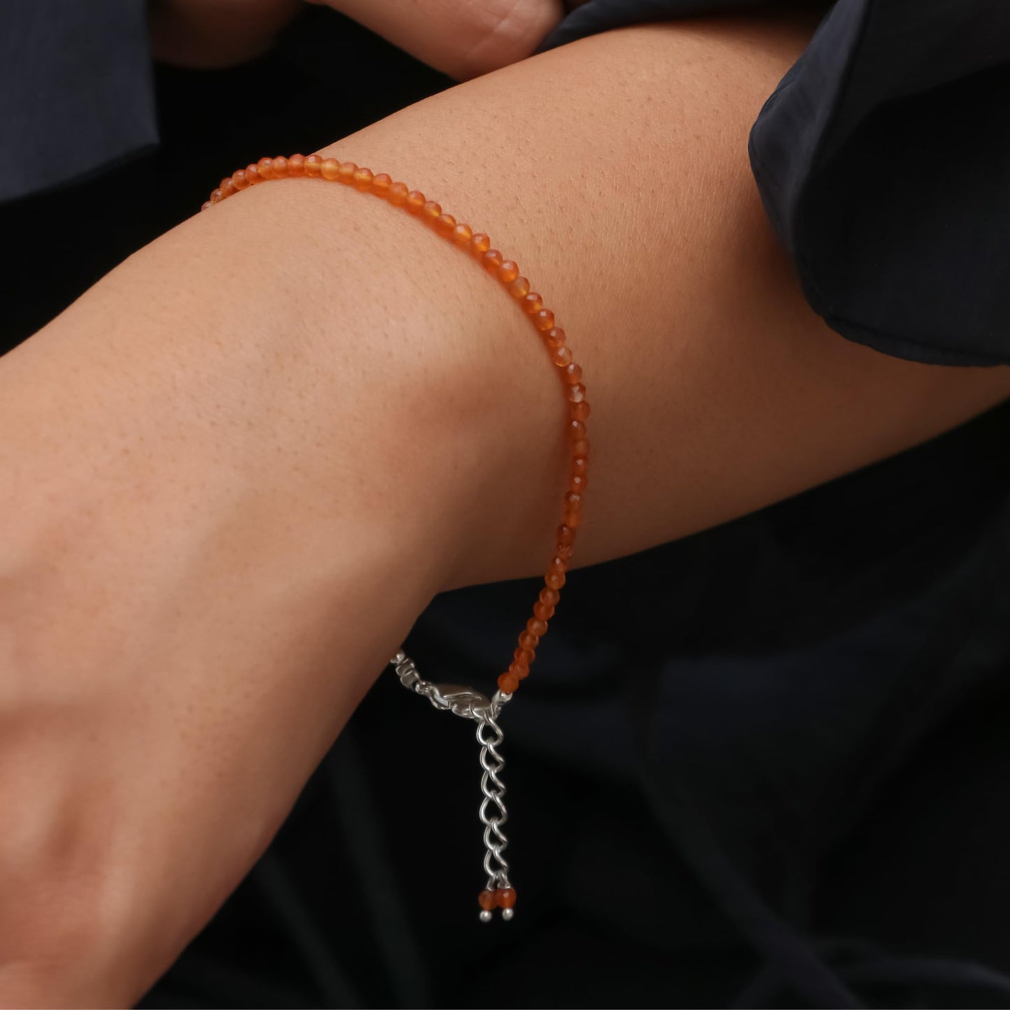 Gempires Handmade Carnelian Gemstone Beaded Bracelet for Women | 2.4–2.5 mm Faceted Natural Stone | Adjustable 7+1 Inch Silver Plated Chain | Dainty Minimalist Stacking Jewelry | Orange Stone Gift