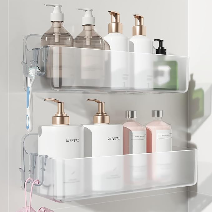Nieifi Adhesive Wall Shelf, Shower Shelves, Shower Organizer for Bathroom Organization (A-Clear, 2 pieces)
