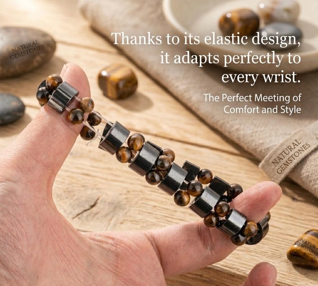 TUBIANCA Tiger Eye & Hematite Bracelet for Men & Women – Double Strength Natural Stone Protection Bracelet – Anniversary, Birthday, Mother’s Day & Father’s Day Gift