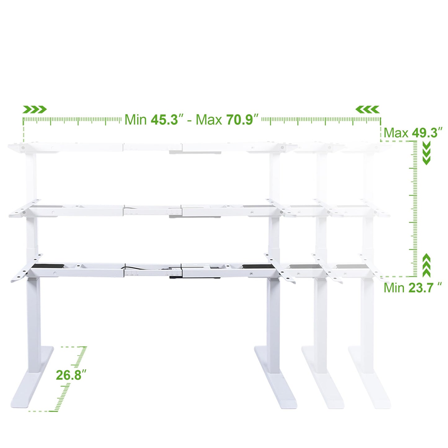 Fromann Dual Motor Standing Desk Frame 3 Tier Legs Sit Stand up Electric Height Adjustable Desk Base for Home and Office (White)