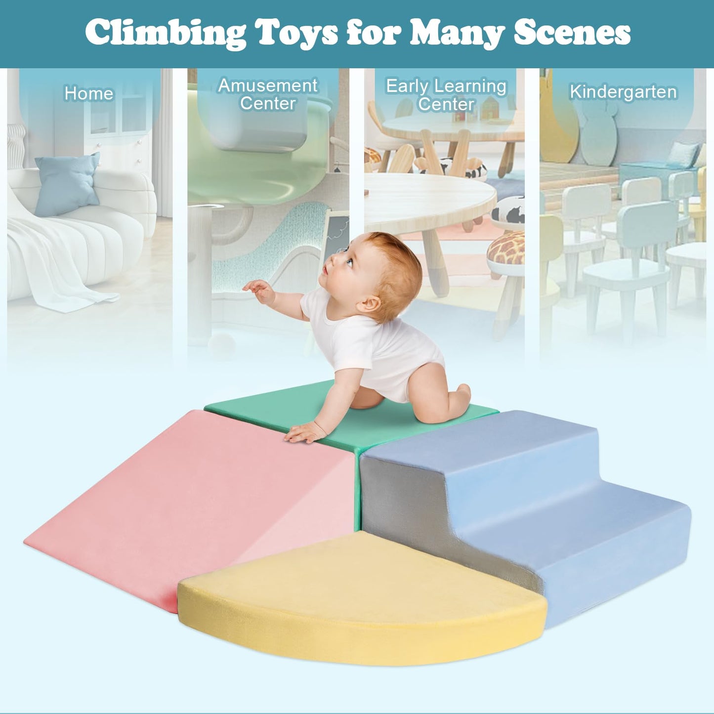 HHH HIKECUCAN Climbing Toys for Toddlers 1-3, Foam Climb Blocks for Baby，4-Piece Baby Climbing Crawling Toys Soft Foam Blocks Activity Play Set (4-Piece)
