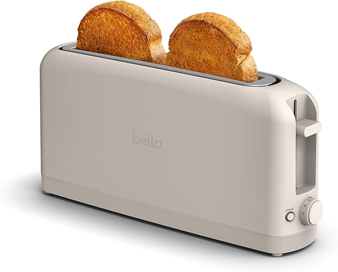 bella 2 Slice Slim Toaster,Fits-anywhereâ¢ Kitchenware,6 Setting Shade Control with Reheat & Cancel Buttons,Fits sourdough,10â Long Slot,Anti Jam & Auto Shutoff,900 Watt,Oatmilk,(Pack of 6)
