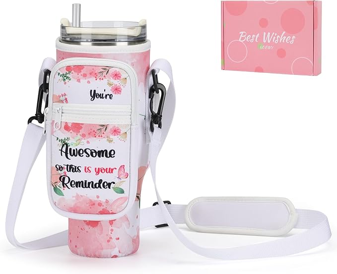 GOEWY Water Bottle Carrier Bag for Stanley 40/30 oz Tumbler with Phone Pocket Neoprene Water Bottle Holder with Shoulder & Handheld Strap Stanley Cup Accessories