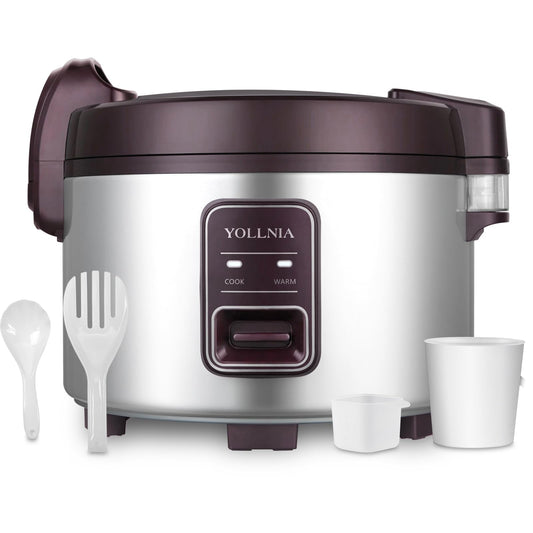 YOLLNIA Commercial Rice Cooker & 45 Cups (Cooked) Large Cooker Rice | 8.17Qt Rice Warmer Commercial | 1200W Fast Cooking Electric Rice Cooker for Restaurant | Auto Keep Warm | Non-Stick Inner Pot