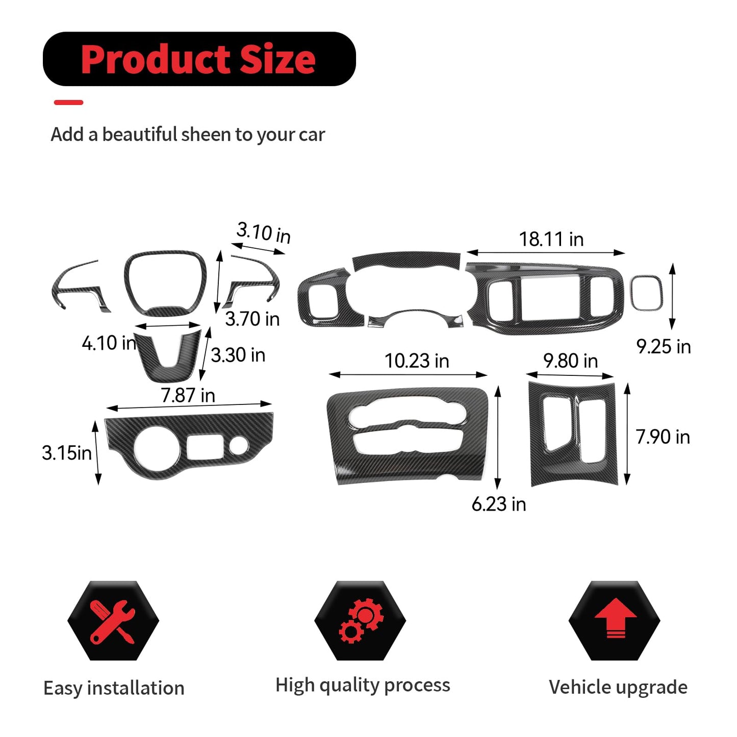RT-TCZ Carbon Fiber Interior Trim Kit Cover Center Console Decoration Accessories for Dodge Charger 2015-2025,12PCS