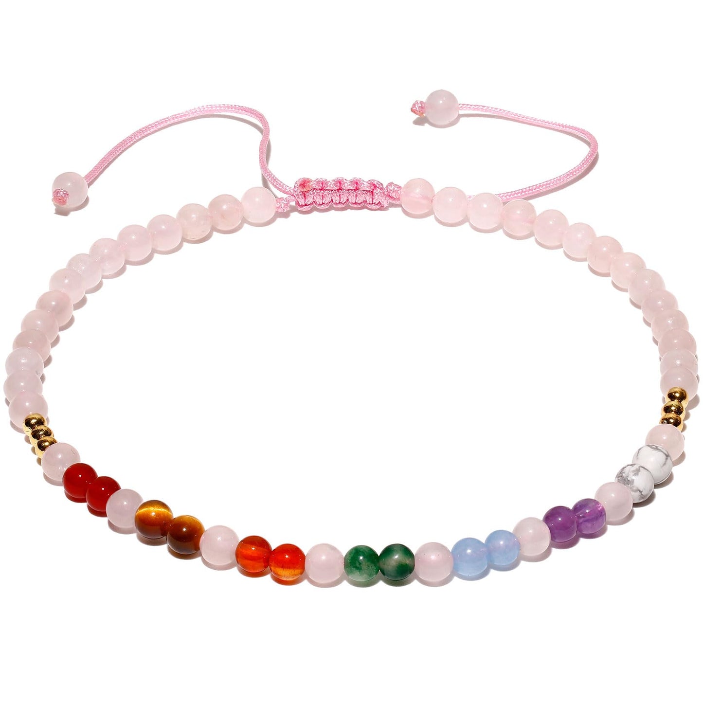 Wizock Reiki 7 Chakra Beaded Anklet Meditation Yoga Colorful Ankle Bracelets for Women Balance Beach Foot Jewelry Adjustable (Rose Quartz)