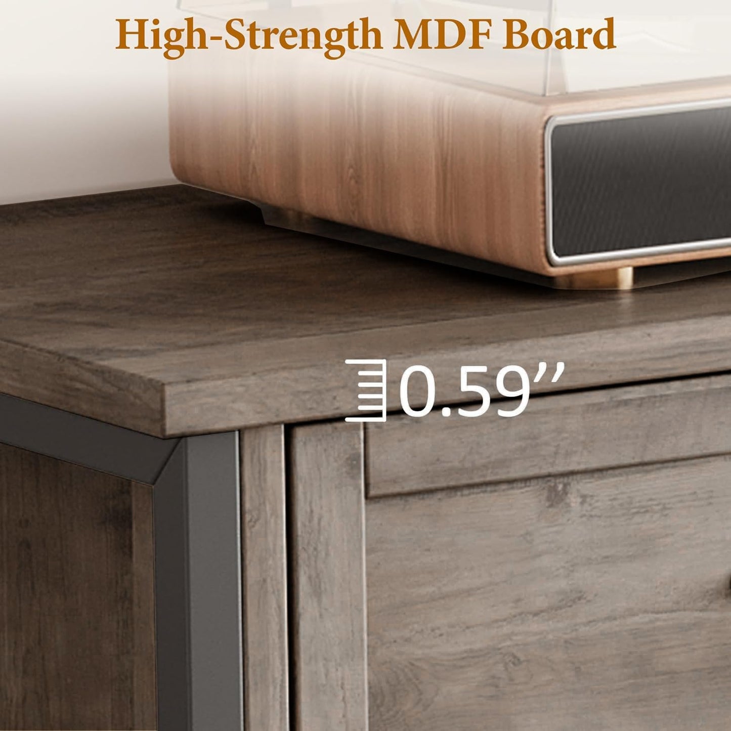 CABIHOME 70 Inch Mid-Century Modern TV Stand with Storage, Entertainment Center Featuring Metal Roman Columns and Drawer, TV Console Table for Living Room
