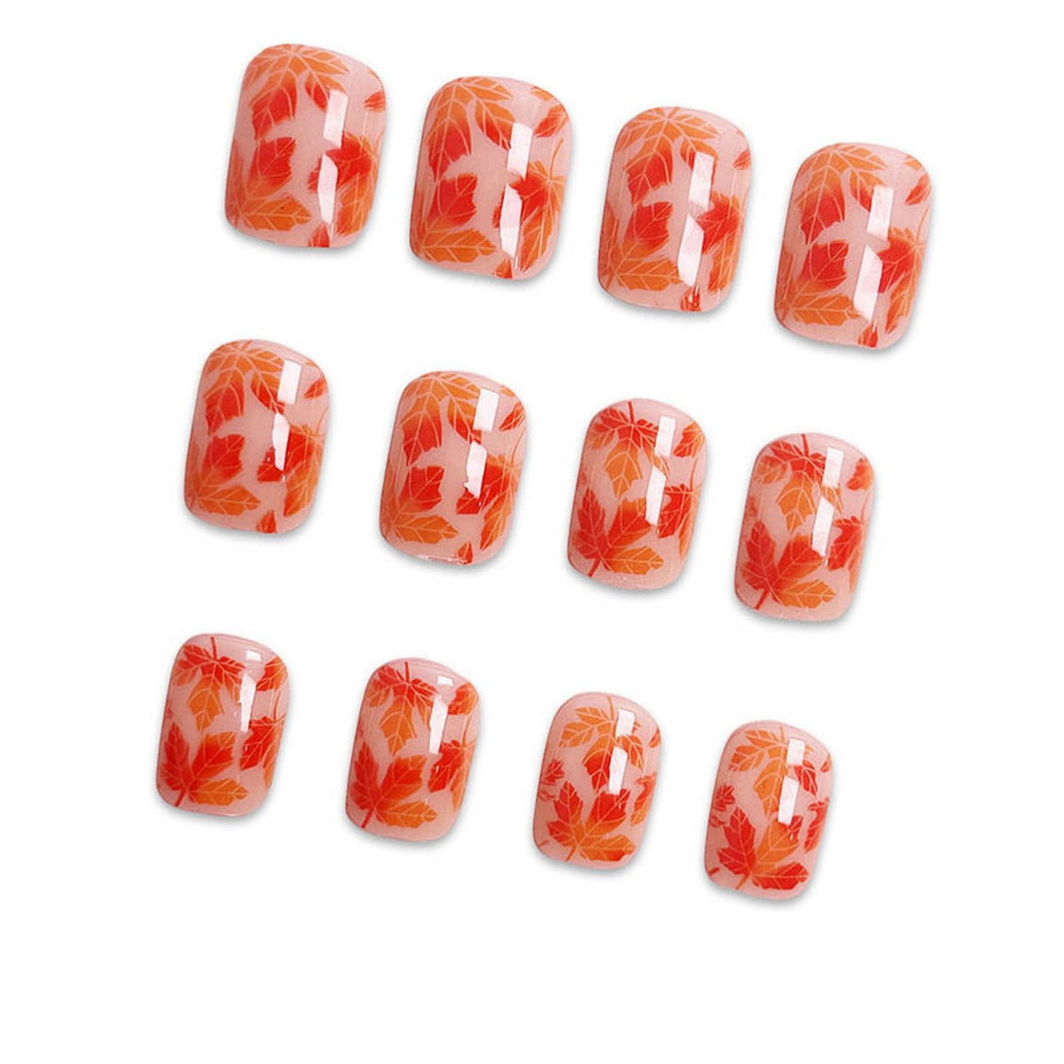 Fall Press on Nail Short Square Fake Nails Red Maple Leave Acrylic Stick on Nails Glossy Full Cover Autumn False Nails Reusable Thanksgiving Press ones Manicure for Women Girls Nail Supplies24pcs