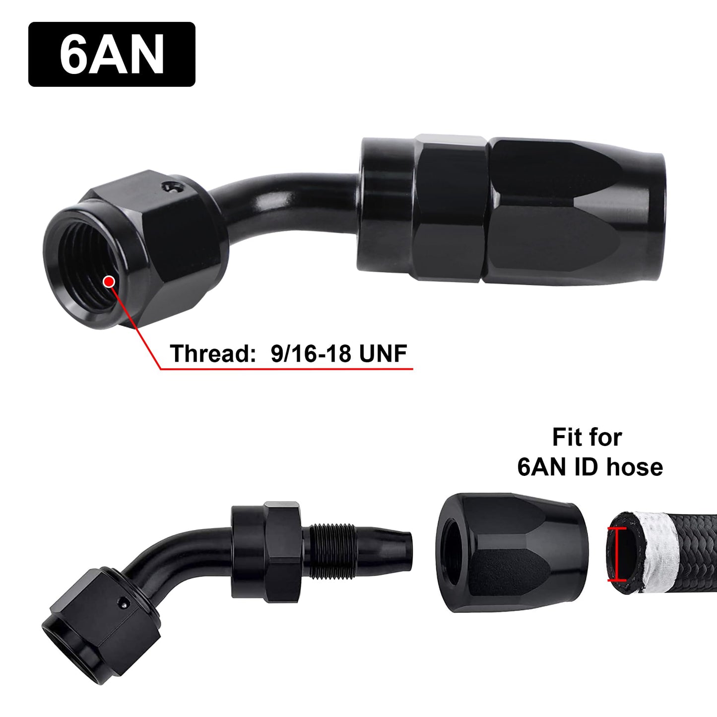 EVIL ENERGY 6AN Hose End Fitting 45 Degree Swivel for CPE Braided Hose Black 4PCS