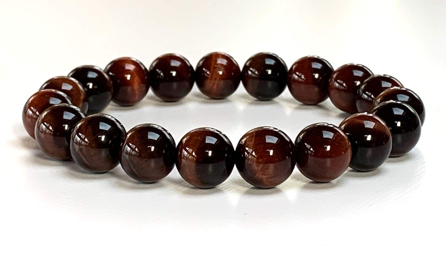 AWAKEN YOUR KUNDALINI Red Tiger’s Eye Bracelet – 10mm Stretch Beads, Birthstone Energy