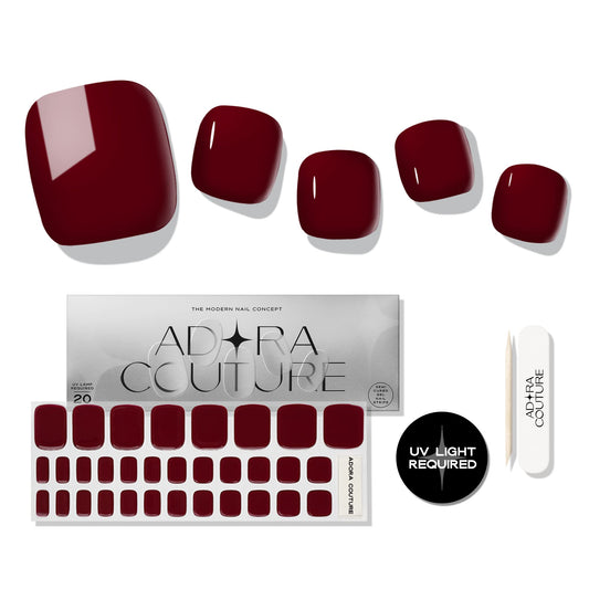 Semi Cured Gel Nail Strips – 32 Pcs Gel Pedicure Stickers - UV Nail Wraps for Toenails, Easy Application, Long Lasting, Salon Quality & UV Light Required - Dark Red P