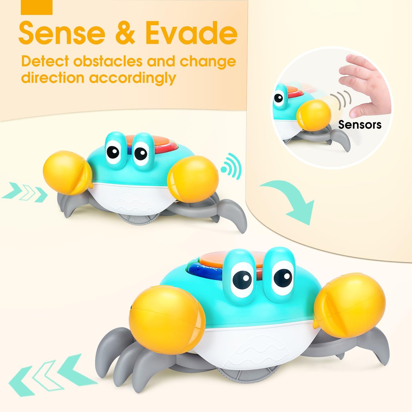 Musical Crawling Crab Baby Toy - Tummy Time Toys for 6-12 Months Boy Girl, Light-up Walking Crab Toys for 1 Year Old Baby Educational Learning, Crawly Crab Gift for 12-18 Months