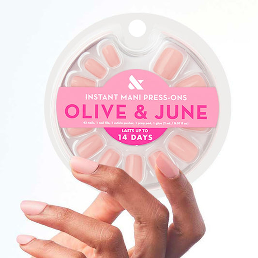 Olive & June Instant Mani Press-On Nails (Glue) | 42 Fake Nails, 21 Sizes | Non-Toxic Long-Lasting Recycled Materials Realistic Look | Salon-Quality at Home | Short, Squoval | HZ