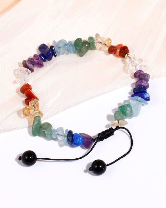 Jewever 7 Chakra Stone Bracelet for Women Chip Tumbled Real Reiki Crystals and Gemstones Anti Anxiety Relax Meditation Yoga Balance Spiritual Bracelets