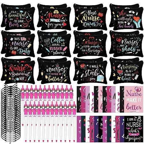 Colarr 96 Pcs Nurse Appreciation Christmas Gifts Set 24 Nurse Makeup Cosmetic Bag 24 Pocket Journal 24 Doctor Nurse Ballpoint Pen 24 Stethoscope Bracelet for Nursing Students School Practitioner Gifts