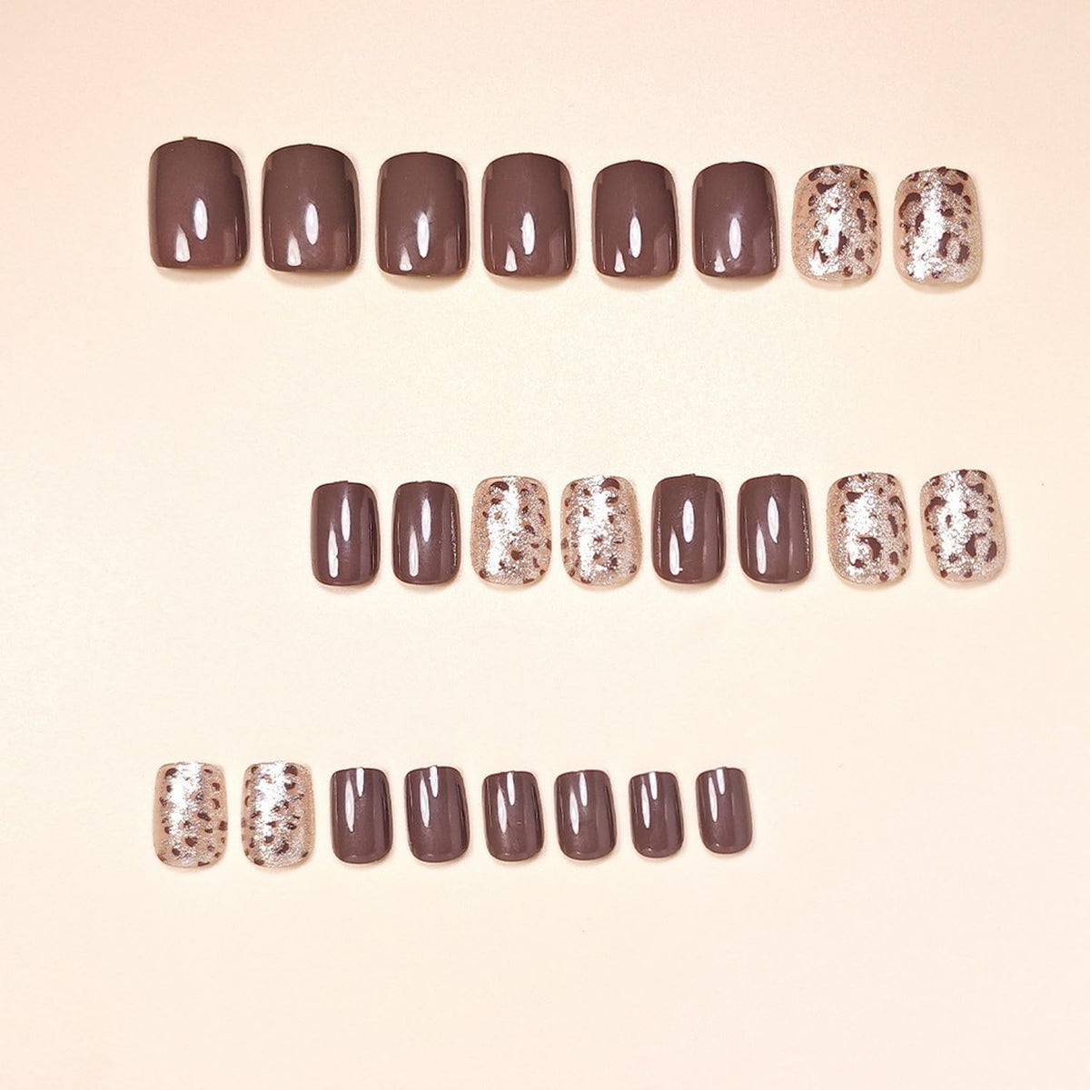 24 Pcs Leopard Print French Tip Press on Nails with Glitter Designs Glossy Brown False Nails Short Square Fake Nail Full Cover Acrylic Glue on Nails for Women DIY Manicure Nail Decoration