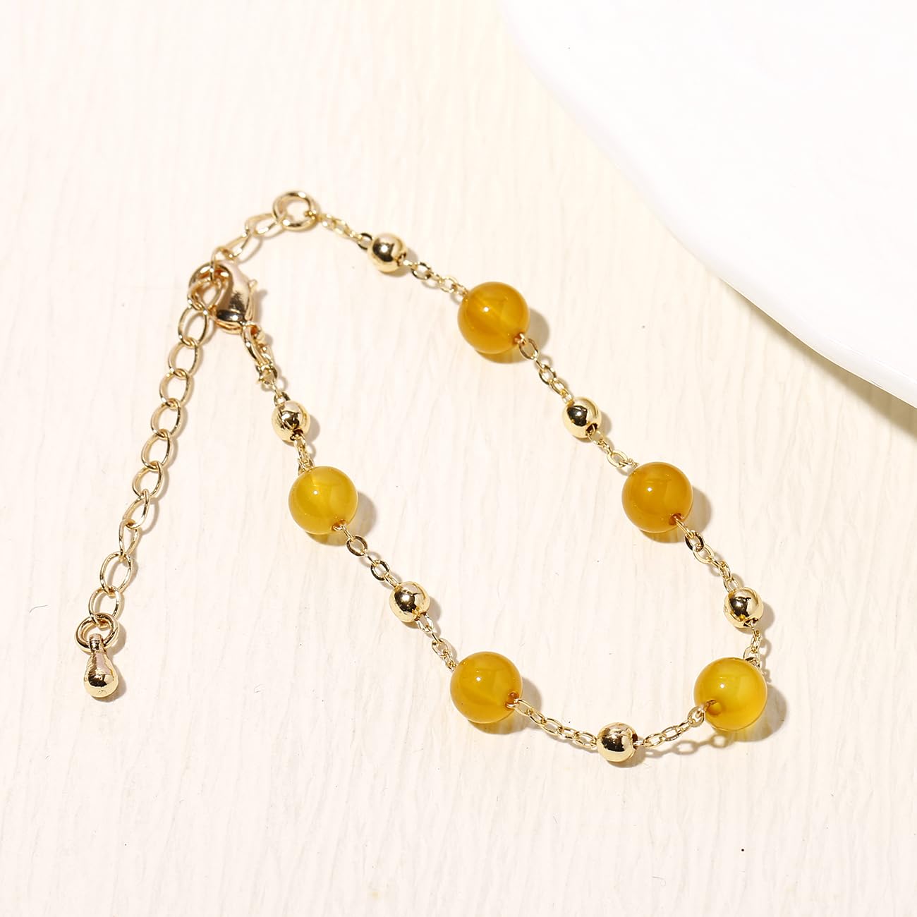 Xfoxstal 14K Gold Plated Chain Bracelets for Women Crystals and Stones Bracelets Jewelry Adjustable (Yellow Agate)