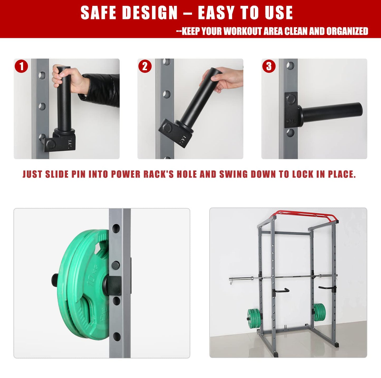 SYL Fitness Olympic Weight Plates Holder Power Rack Attachment Weights Storage Rack, Fit 2x2" Rack (1"" Hole)"