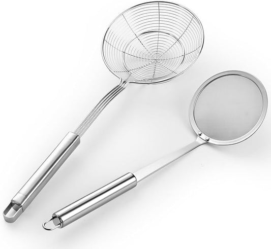 5.3 Inch Spider Strainer With Mesh Fatsoff Soup Scoop,Slotted Spoon For Cooking,Fat Skimmer Spoon For Kitchen Fryer Basket
