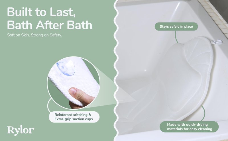 Rylor Full Body Bath Pillow – Luxury Cushion for Bathtub | Extra Large & Thick | Premium Packaging - Head, Neck, Shoulder & Back Support – Quick-Dry, Mold Resistant – for Women & Men (White)