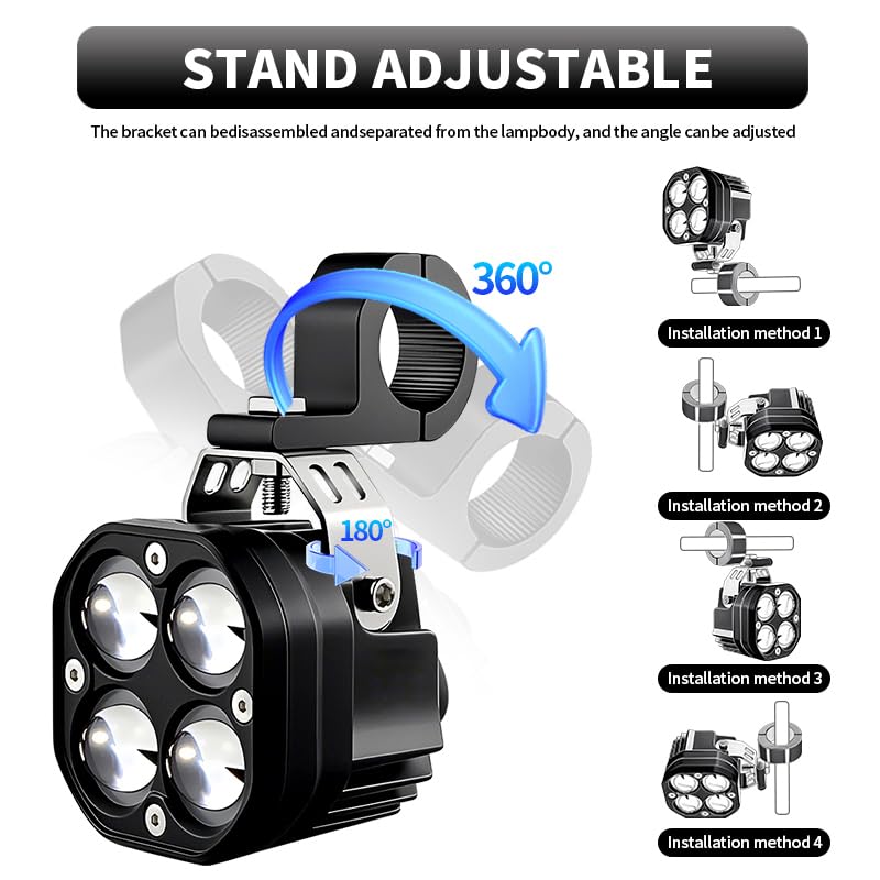 APMAT Universal Motorcycle LED Lights Auxiliary Spotlights White/Amber Driving Fog Light, High/Low Beam Switchback with 7 Modes Dual-Color Strobe for Night Riding, 2PCS