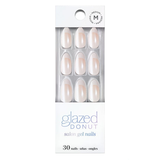 Dashing Diva Nailbliss Glazed Donut Gel Manicure Set - French Glaze - Salon Quality, Easy to Apply and Chip Resistant - Contains 30 Medium Length, Almond Shaped, Glue On Gel Nails