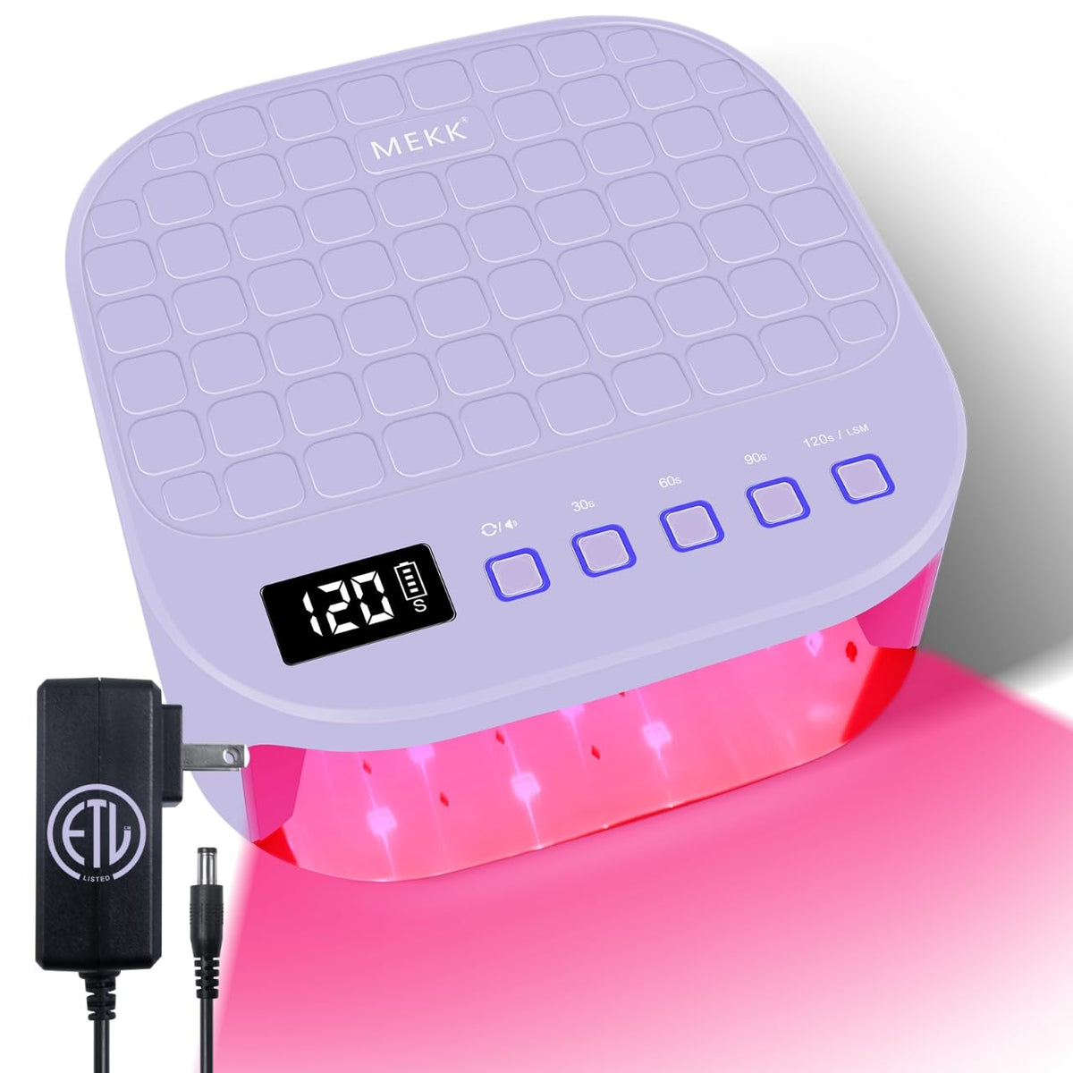 MEKK Cordless UV LED Nail Lamp, 54W UV Light for Gel Nails with Hand-Friendly Red Light, Auto Sensor Professional Flash Cure Lamp with Rotatable LCD Display for Salon and Home, Checkered Design-Purple