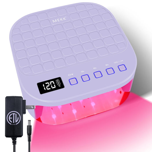 MEKK Cordless UV LED Nail Lamp, 54W UV Light for Gel Nails with Hand-Friendly Red Light, Auto Sensor Professional Flash Cure Lamp with Rotatable LCD Display for Salon and Home, Checkered Design-Purple