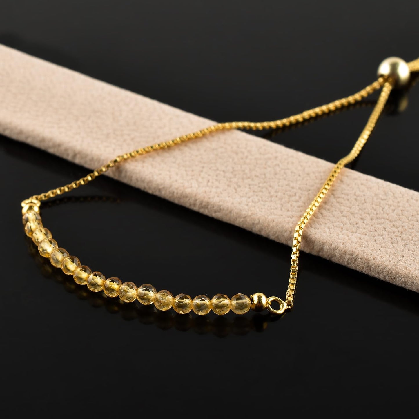 InfinityGemsArt Citrine Bracelets For Women Mother's Day, November Birthstone Jewelry, Micro Yellow Beads Beaded Stone Bolo Slider Crystals Gemstones Jewelry, 14K Gold Plated Adjustable Chain, Gift For Her